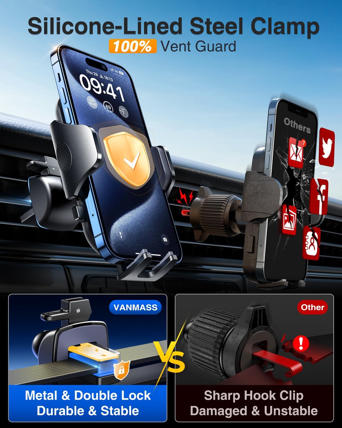Car Phone Holder Military Grade Phone Holder for Your Car Windshield Dashboard [65 lbs strong suction] [Patent and Safety Certificate] Universal Phone Car Holder for iPhone Samsung Android
