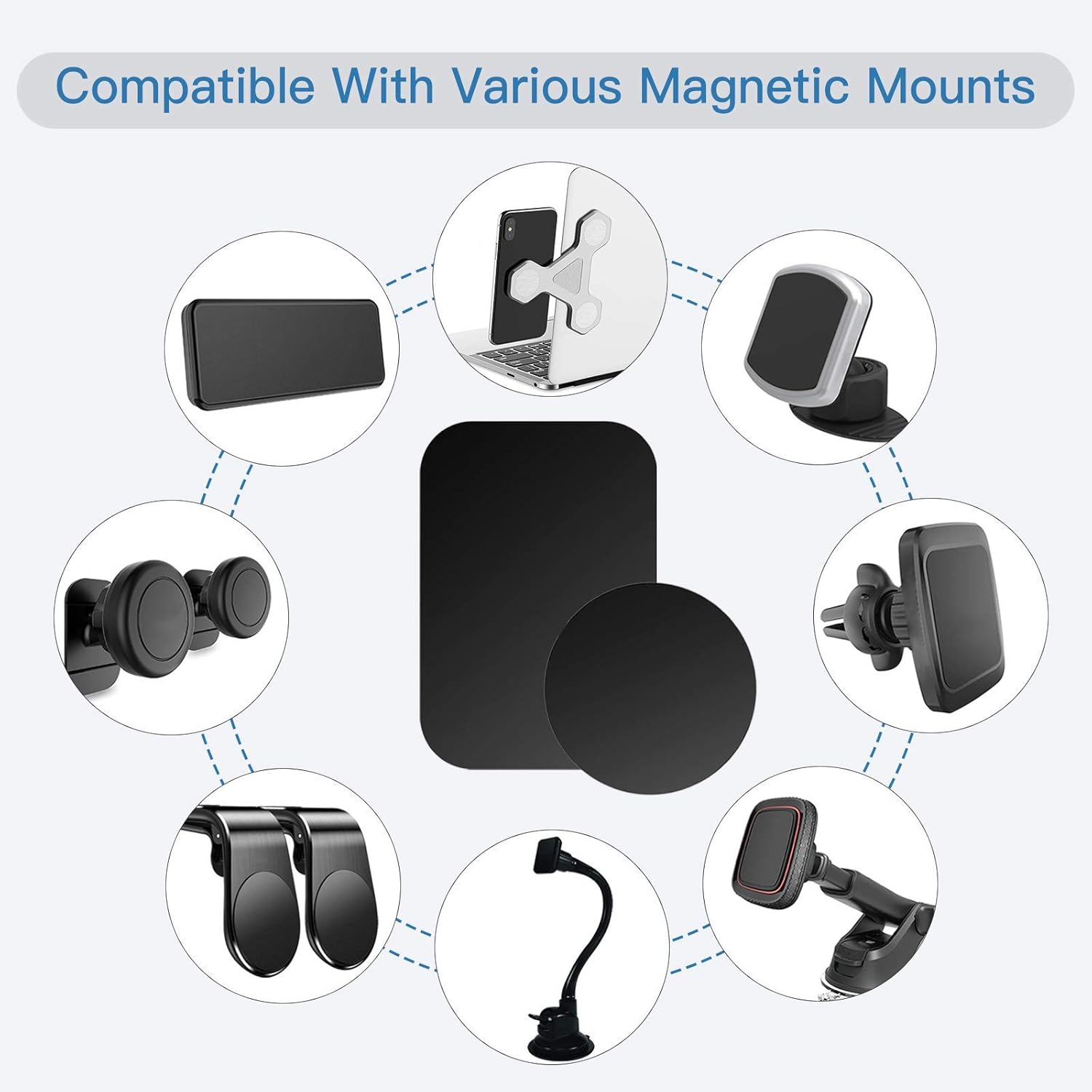 10 Piece Magnetic Metal Plates, 4 Rectangular + 6 Round