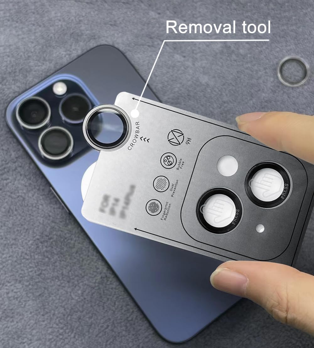 Camera lens protector for iPhone 14 and iPhone 14 Plus, 9H Tempered Glass Camera Screen Cover, Black Metal Individual Ring