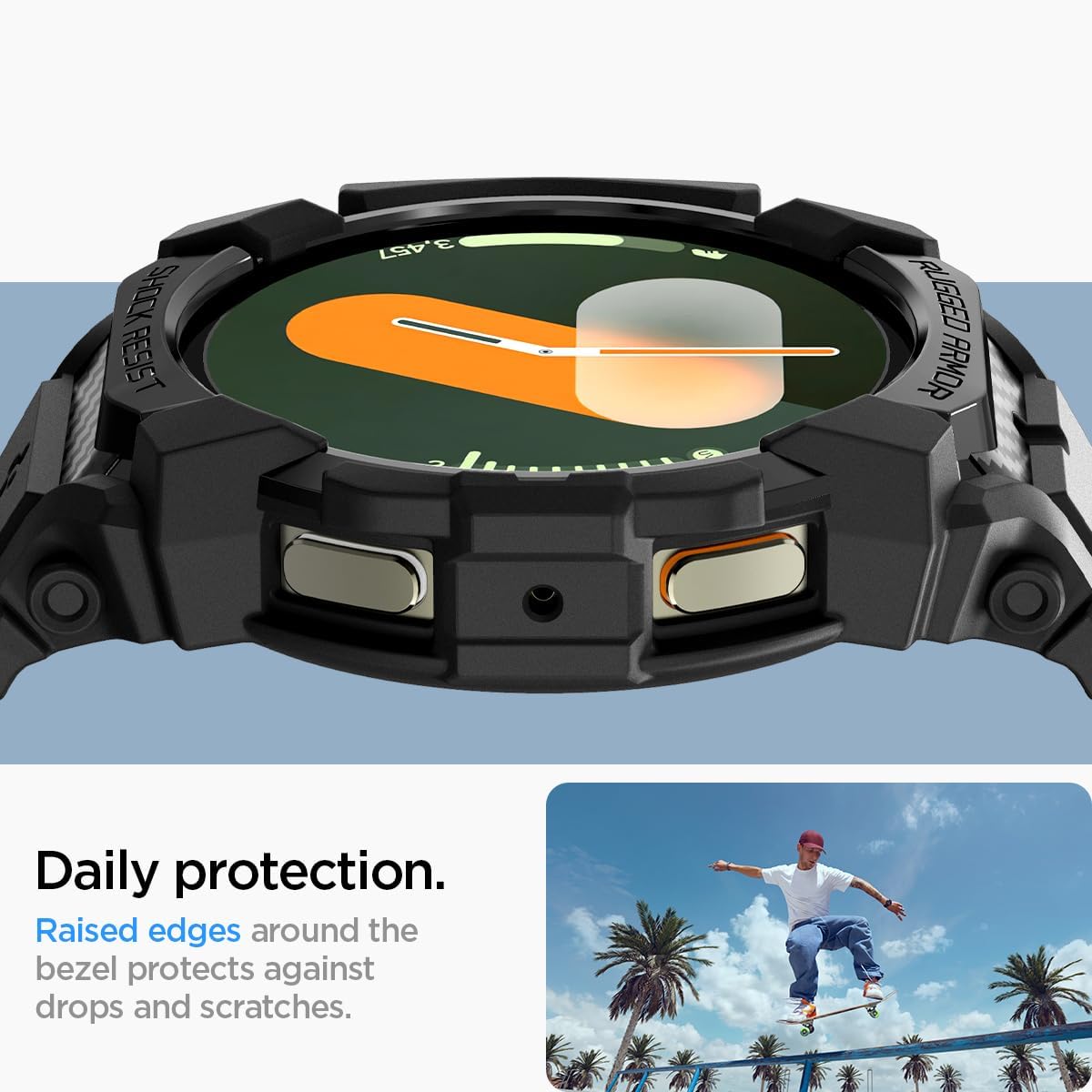 Rugged Armor Pro Exclusive Samsung Galaxy Watch 7 40mm Case with Strap, Rugged Galaxy Strap with Case (2024) - Matte Black