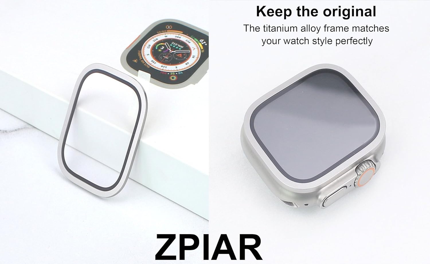 2-Pack Screen Protector for Apple Watch Ultra 2/1 49 mm, Tempered Glass, Titanium Frame, Military Grade Protection, Original Look, Touch Sensitive, Water Resistant - Titanium