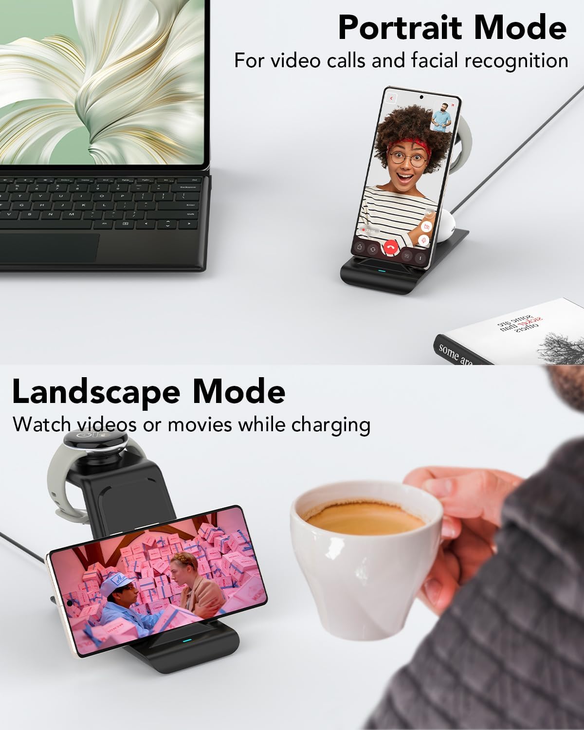 3-in-1 wireless charger compatible with Google Pixel Watch 3/2, Pixel 9 Pro XL/9/Fold/8/7/7A/6 Pro, Pixel Buds Pro/2, wireless charging station for multiple devices (not for Pixel Watch 1)
