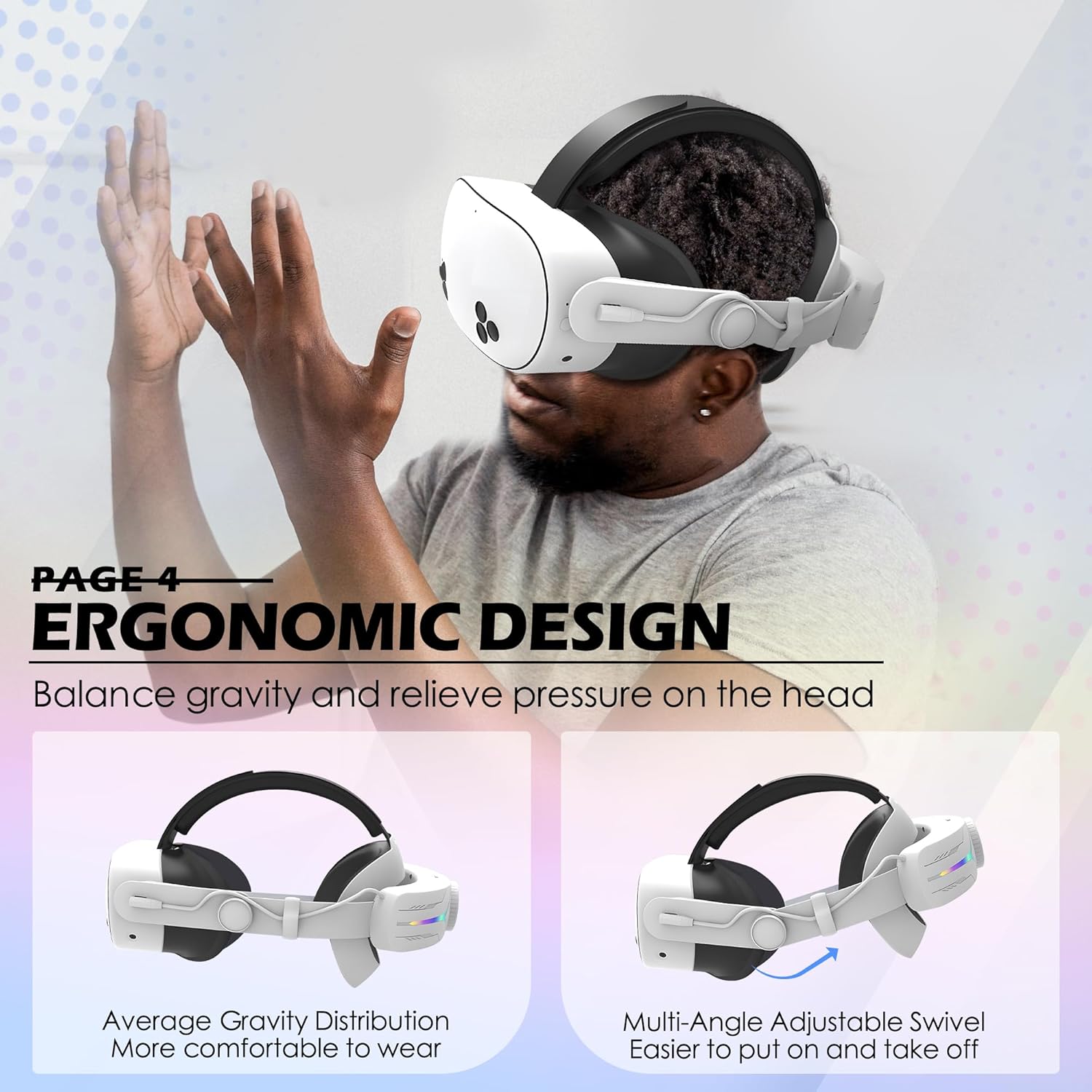 Upgraded 12000mah Battery Head Strap Compatible for Quest 3S, 9V 2A PD Fast Charging Extended Gaming Time with RGB Light Exclusively Designed Accessories for Quest 3s- White