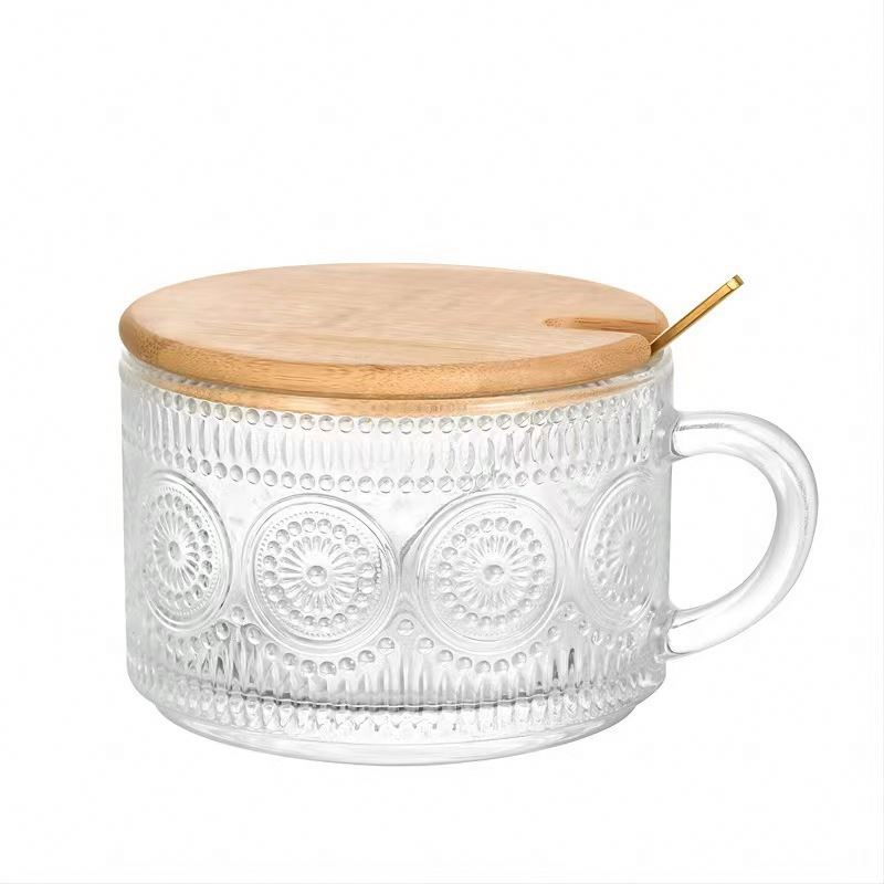 450ml 14 oz Vintage Embossed Glass Mugs Set