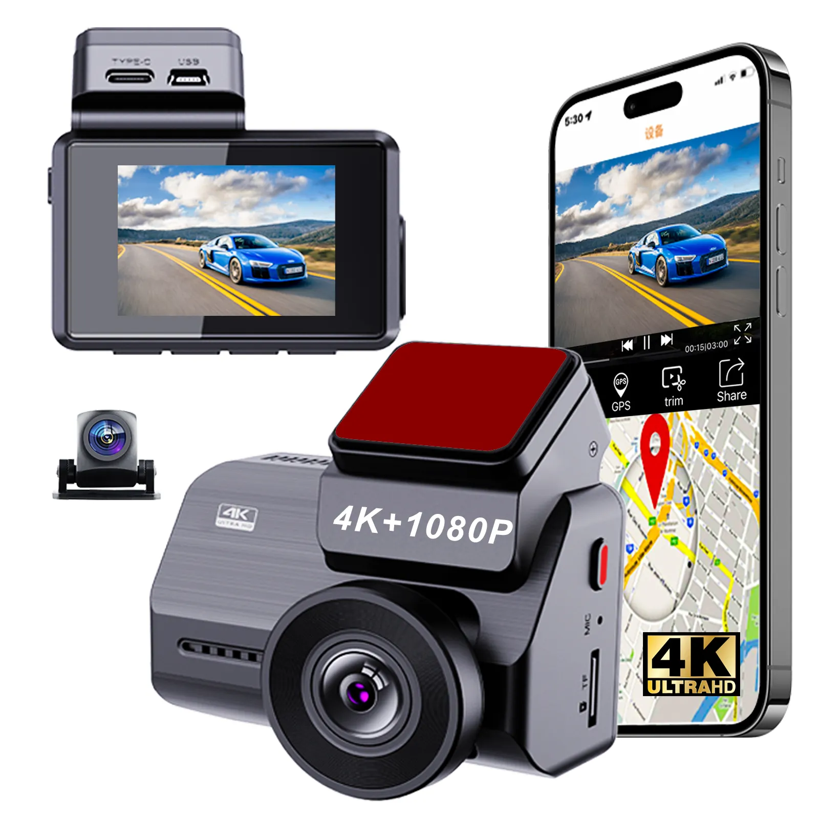 2" 4K+1080P WiFi GPS Parking DVR