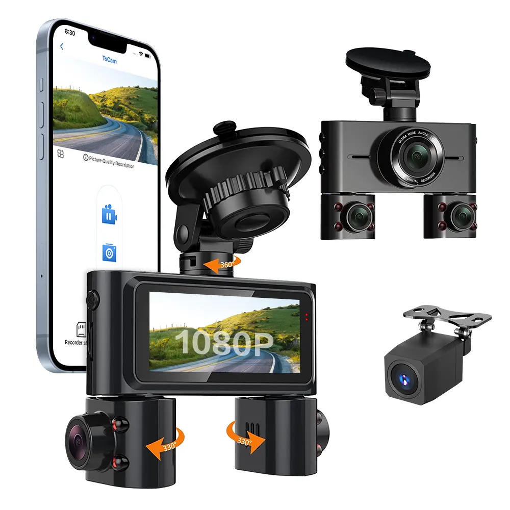 3.16" 1080P 4-CH WiFi 360° GPS DVR
