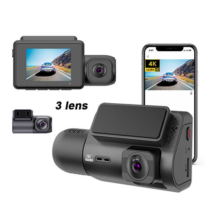 360 degree 3-Lens 4K WiFi Mirror DVR