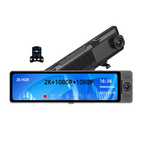 3-Lens 2K+1080P+1080P Mirror Reversing DVR