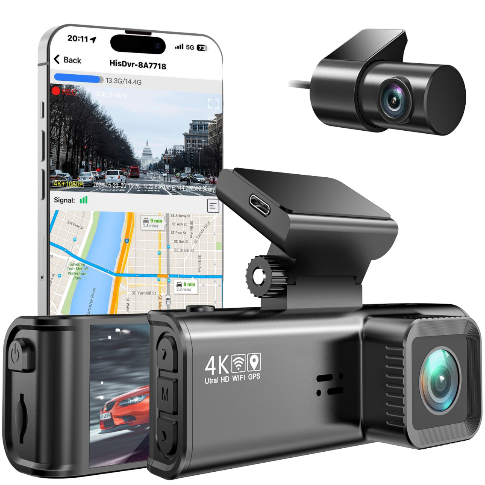 4K+1080P Dual WiFi GPS 24H Parking DVR