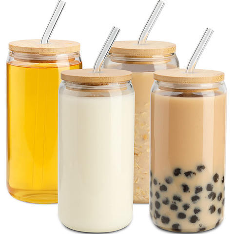 4pcs Set 16oz 500ml Can Shaped Glass Drinkware