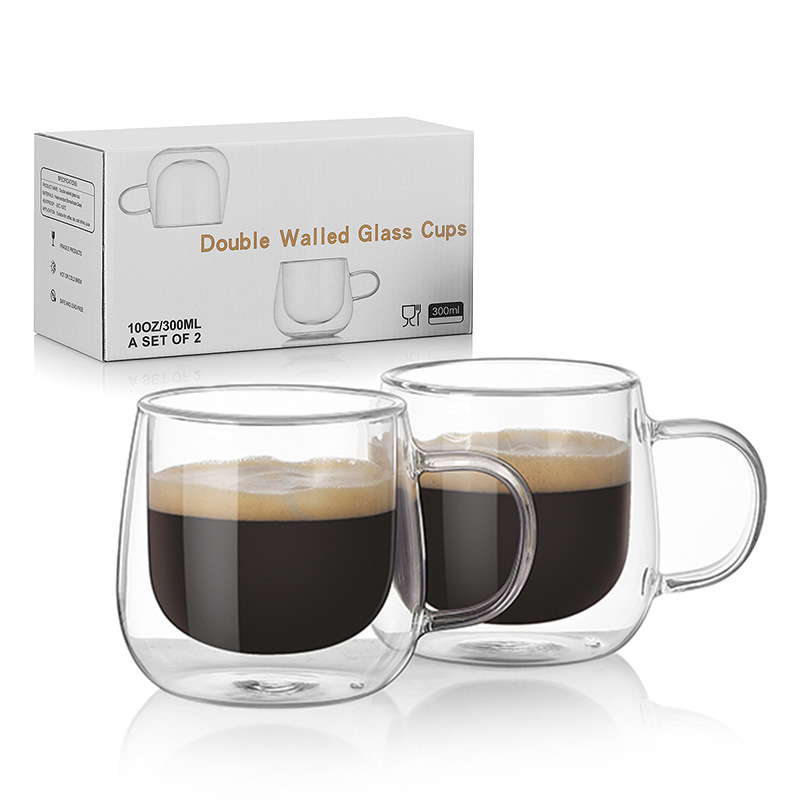 10oz Glass Insulated Double Wall Coffee Mugs