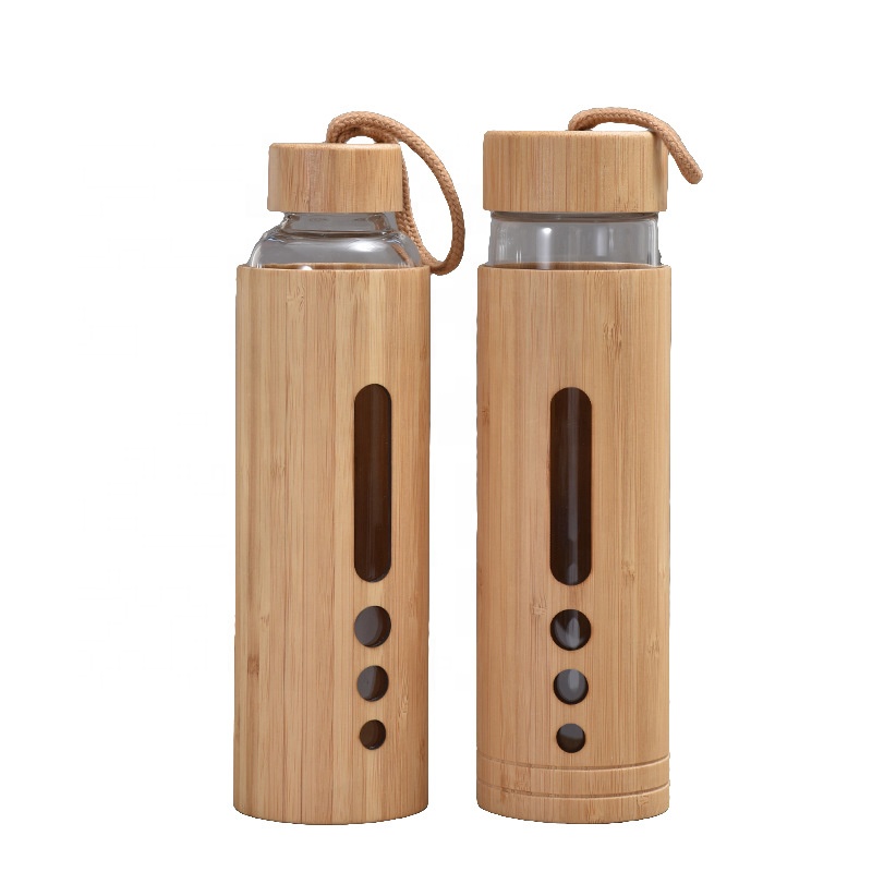 Borosilicate Glass 17oz Bamboo Glass Water Bottle