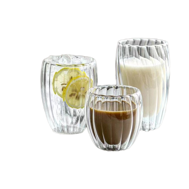 Borosilicate Stripe Ribbed Double Wall Glass Cup
