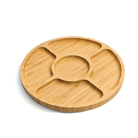 Five Grid Round Bamboo Plate Dish Household Snack Dry Fruit Tea Tray