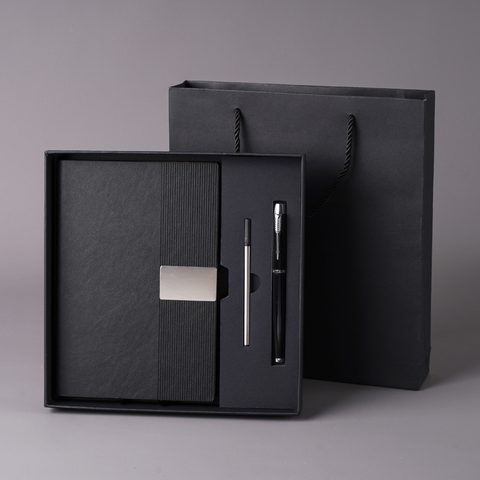 Embossed Notebook and Metal Pen Set