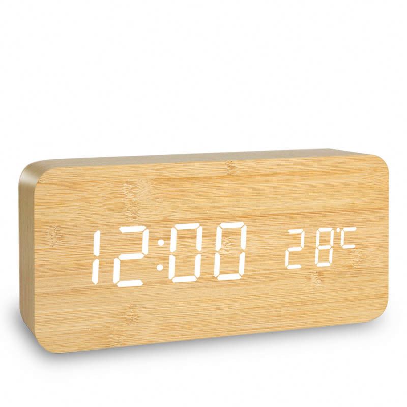 Wooden Table LED Light Alarm Clock