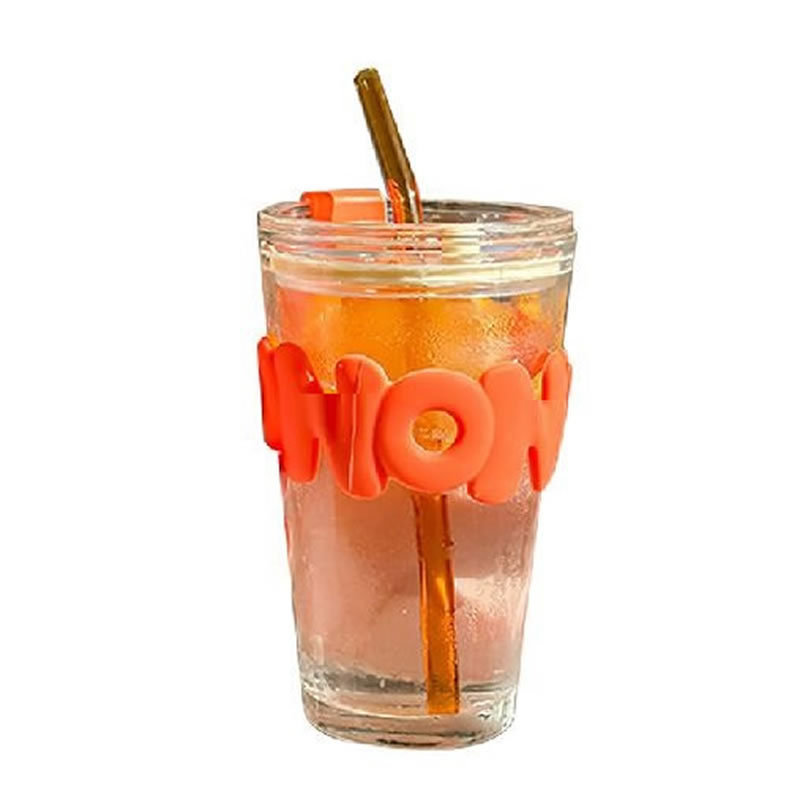 Summer Beautiful Glass Cup with Lid Straw