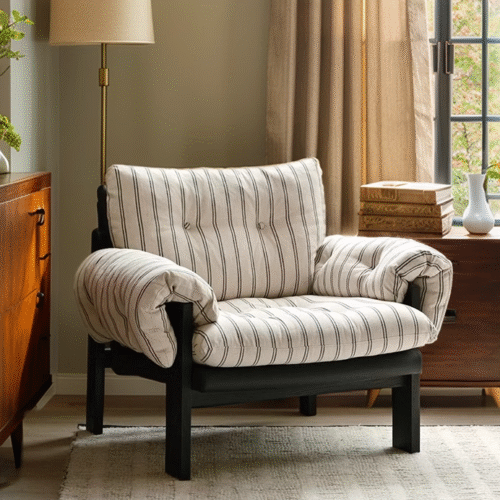 Striped Cotton & Linen Sofa Chair