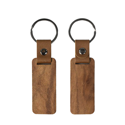 Wood Keychain with Leather Strap