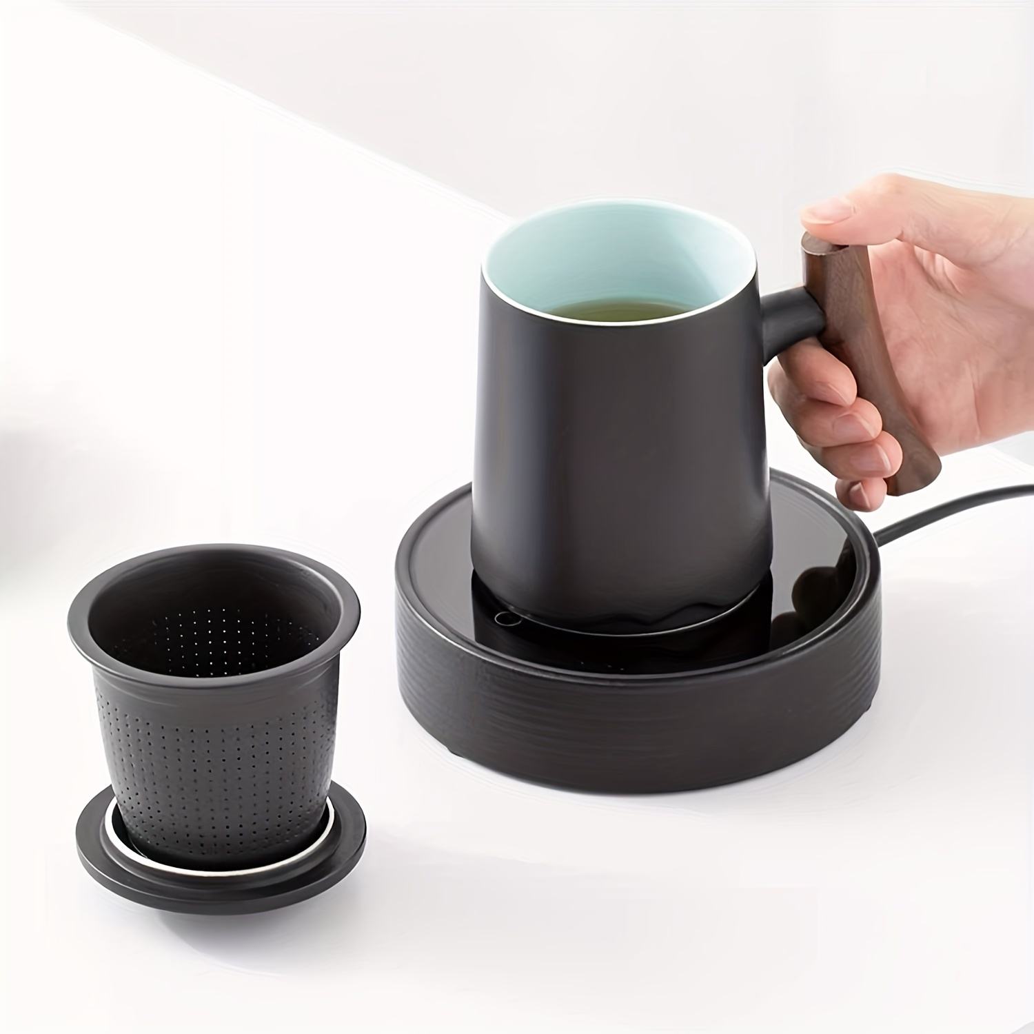 Embossed Ceramic Tea Mug with Infuser and Lid