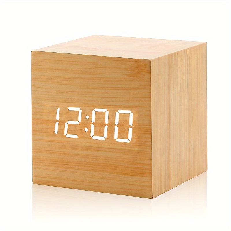 Wooden Cube Led Alarm Clock