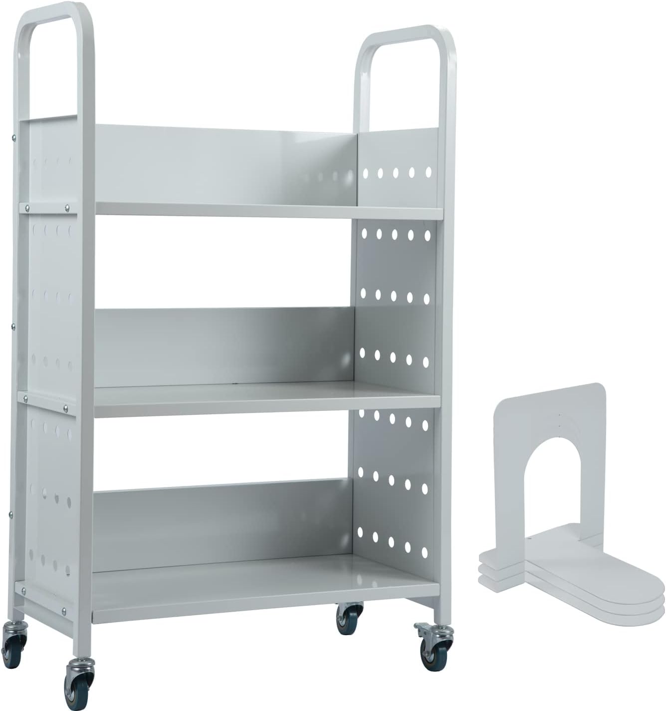 48"*30"*14" Three layer V-shaped Perforated Book Cart (Silent Wheel)