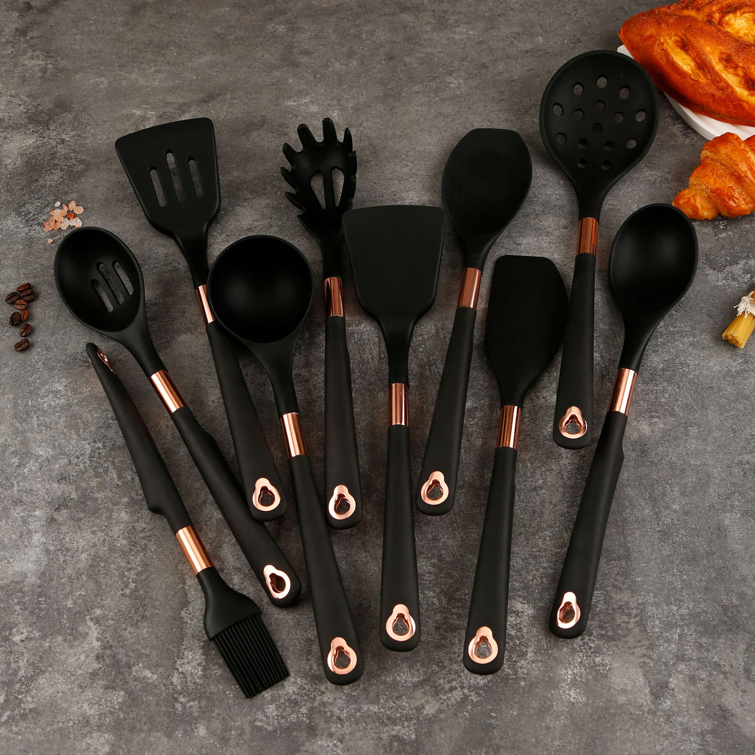 10pcs Rose Gold Silicone Premium Utensil Set