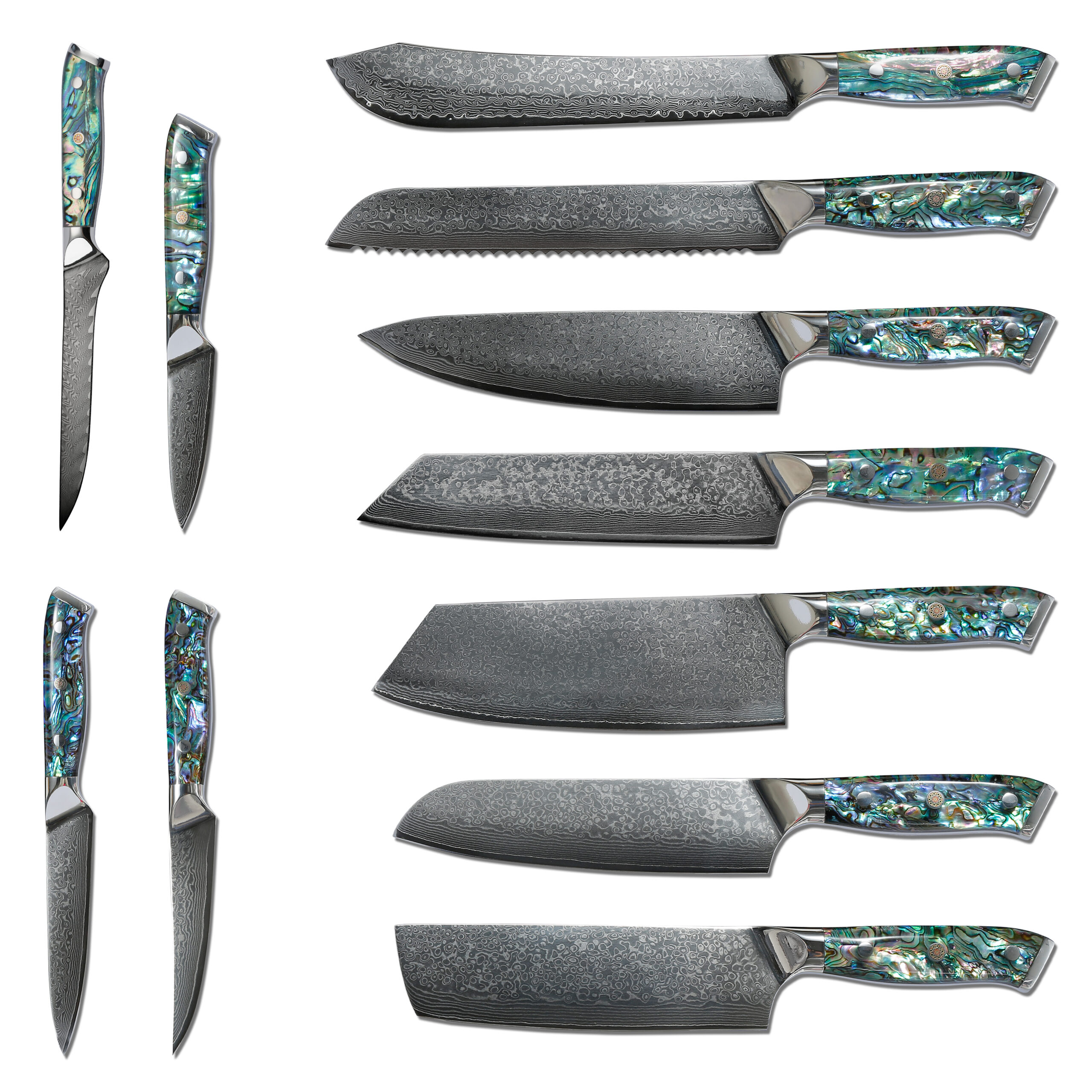 11pcs 9Cr18 Resin Handle Damascus Cleaver Set
