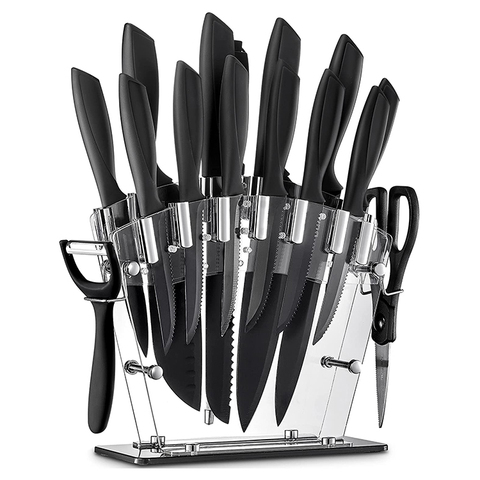 16pc Stainless Steel Knife Set Grill Scraper Acrylic