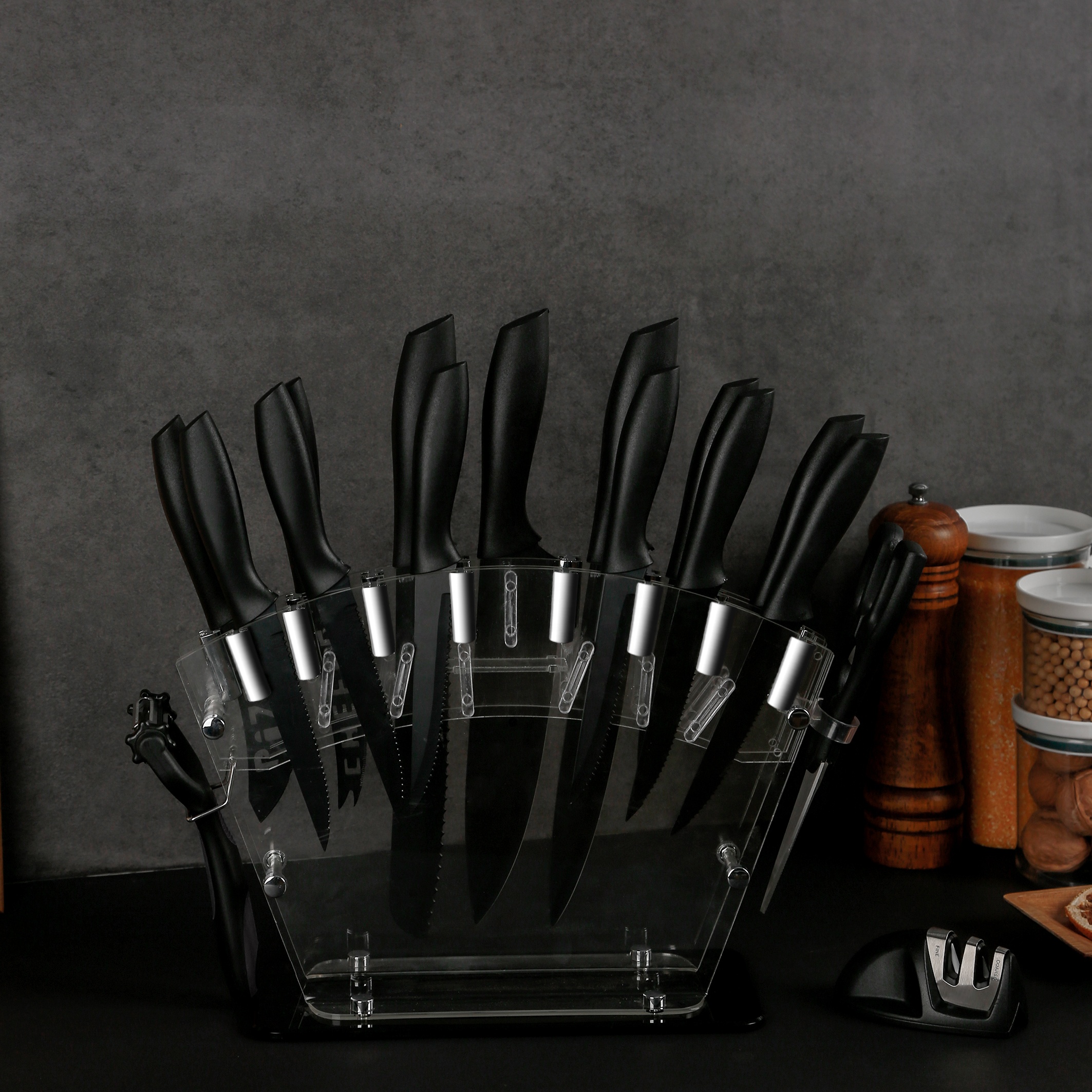 17pc High-Carbon Stainless Steel Knife Set Wood Block