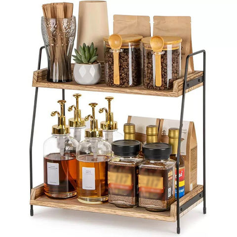 2 Tier Wood Coffee Station Organizer