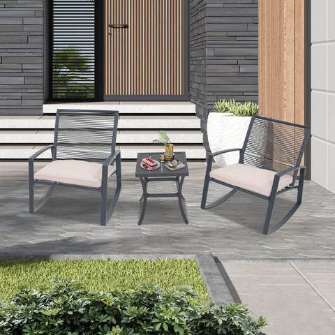 2 Person Beige Bistro Rocking Set