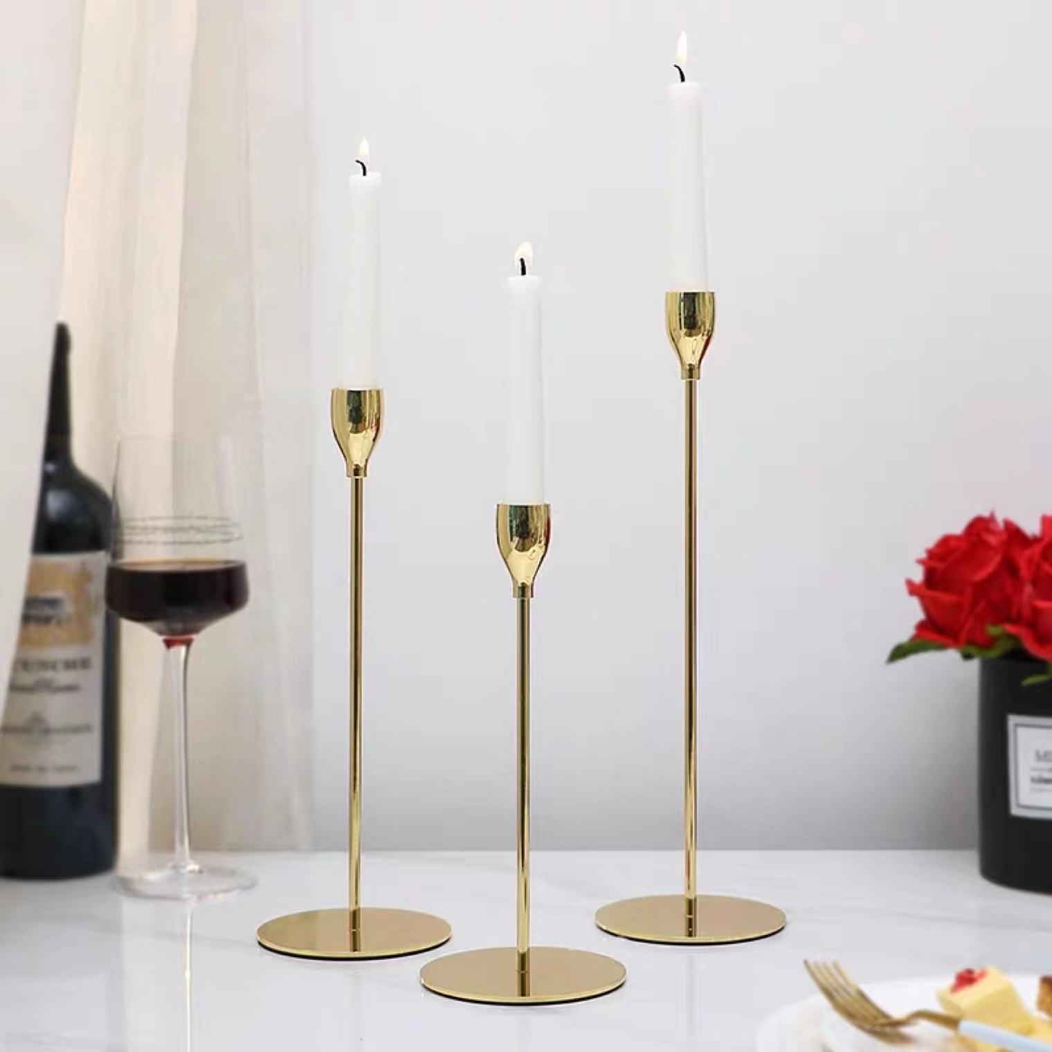 3 Pack Brass Taper Candle Holder Vintage