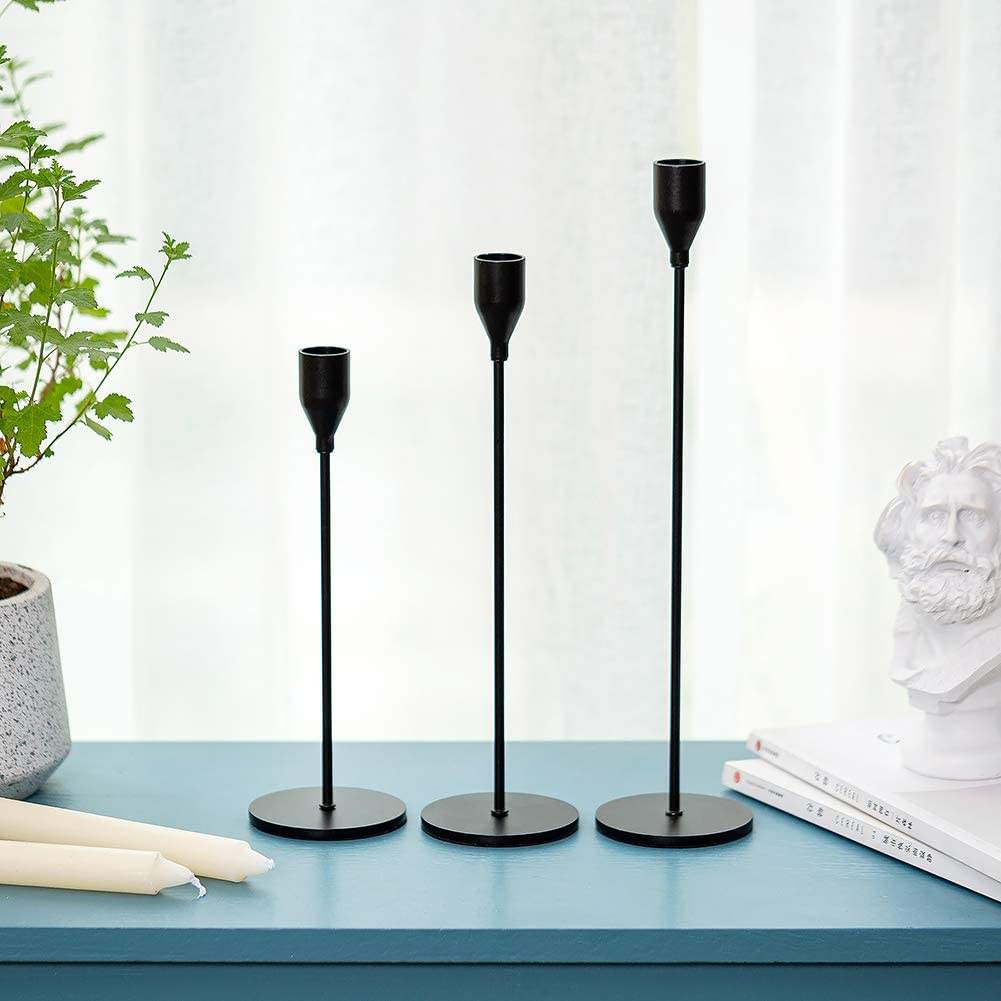 3 Pack Black Matte Taper Candle Holder
