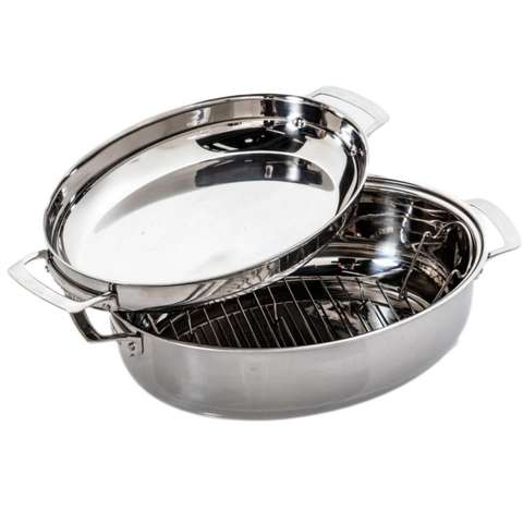 3 Piece Stainless Steel Oval Turkey Roaster