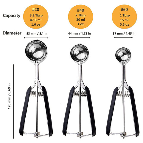 304 Stainless Steel Cookie Dough Scooper Set Ball Shape with Trigger Release
