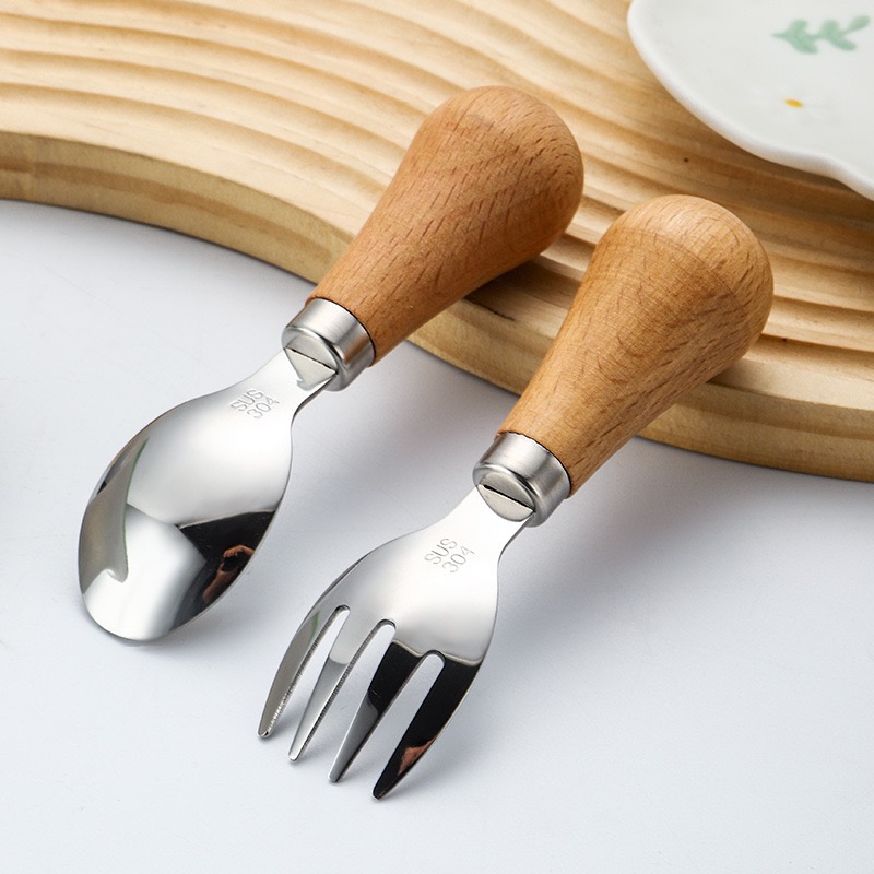 304-Stainless-Steel-Short-Solid-Wood-Handle.jpg Kids Short Wood-Handle Stainless Steel Cutlery