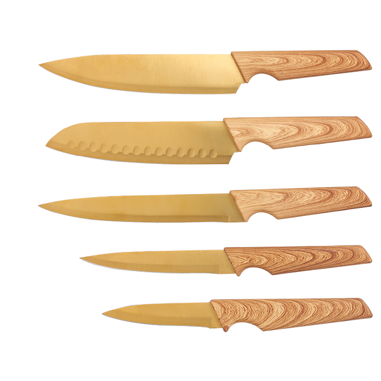 5pc Gold Blade Yellow Wood-Grain Hydro Knife Set