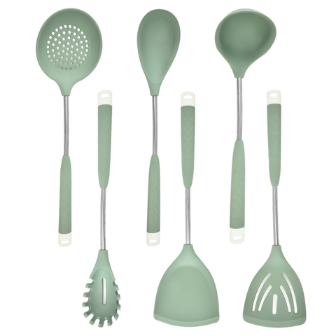 6pc FDA Silicone Utensils Wood Handle Heat Resistant