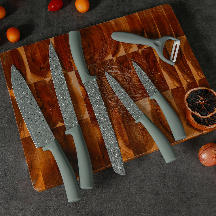 6pc Black Rubber PP Non-Stick Stainless Steel Gift Knife Set