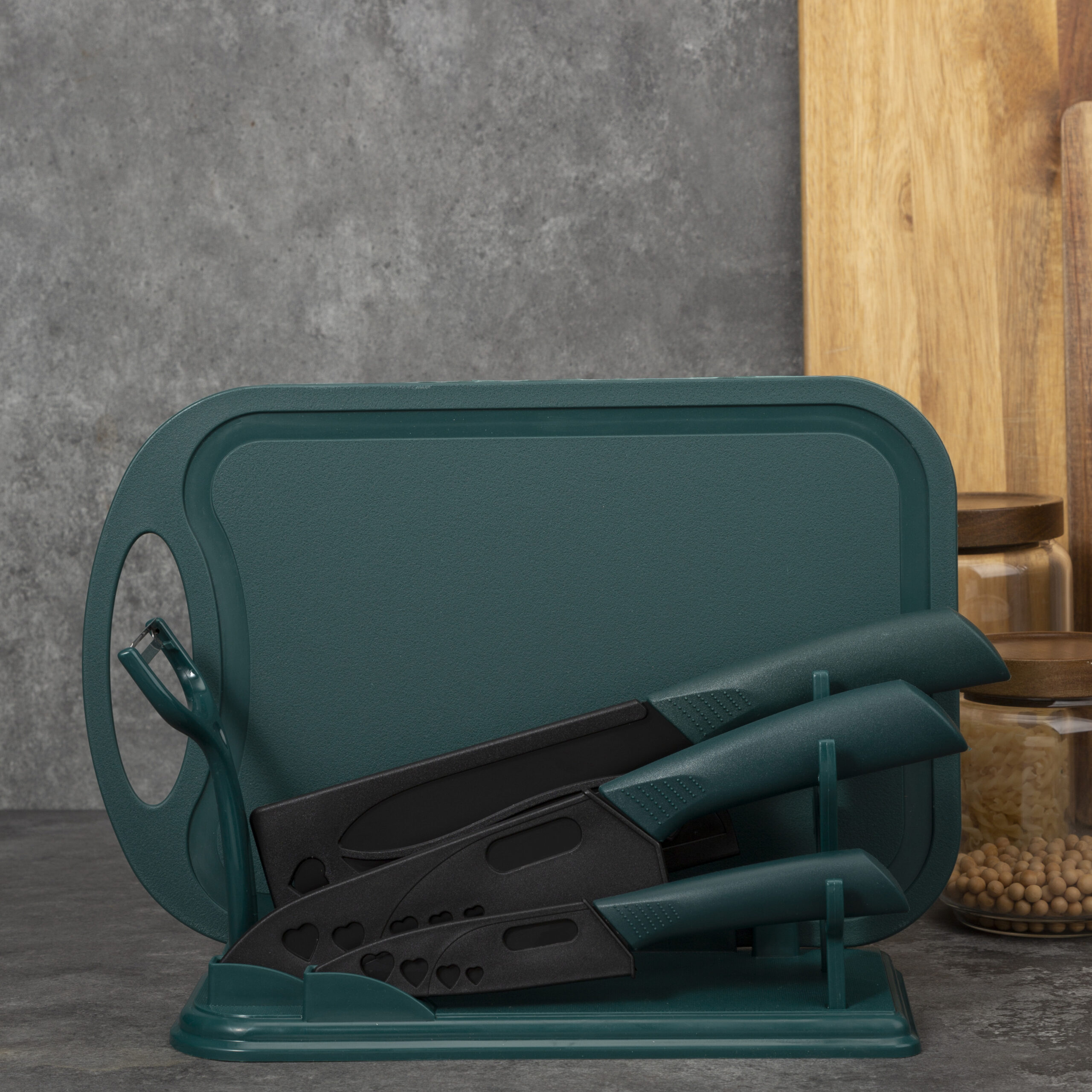 7pc PP Handle Stainless Steel Knife Set with Board