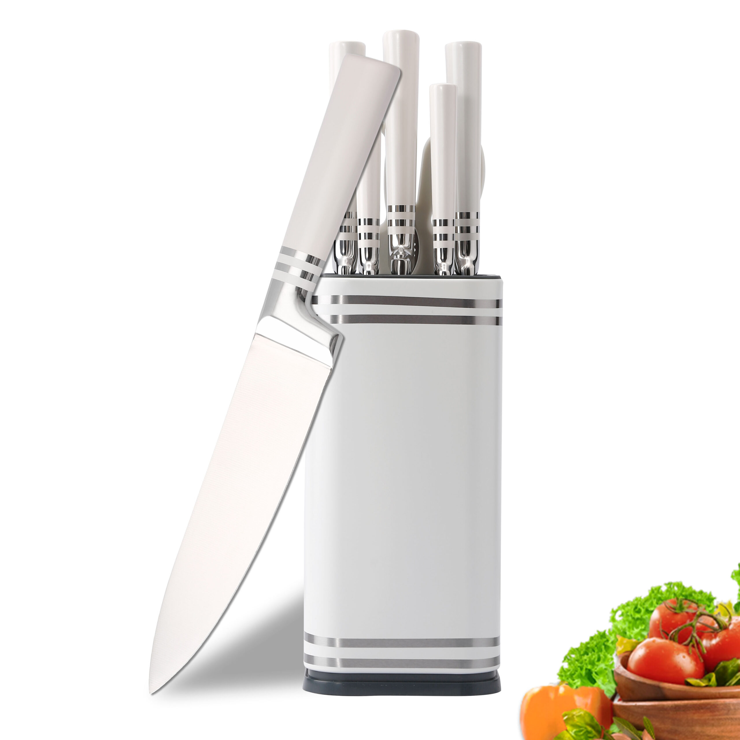 7pc Stainless Steel Knife Set Hollow Handle & Block