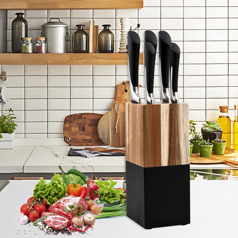 8 Inch Stainless Steel Cooking Blades Steel Metal with Wood Block