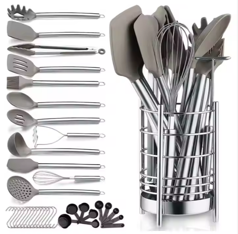 Gold SS Handle Silicone Kitchen Utensils Set