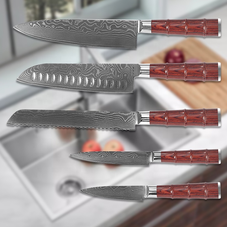 9Cr14 Wood Handle Damascus Knife Set