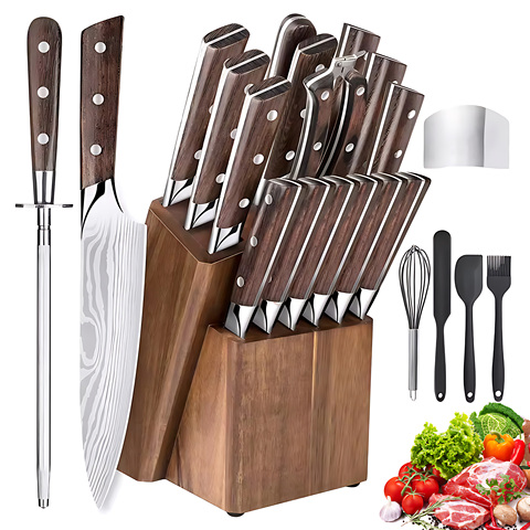 Wood Santoku Stainless Steel Knife Set