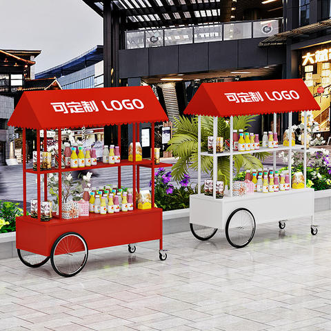 Red Mobile Ice-Cream Cart W/ Canopy & Wheels