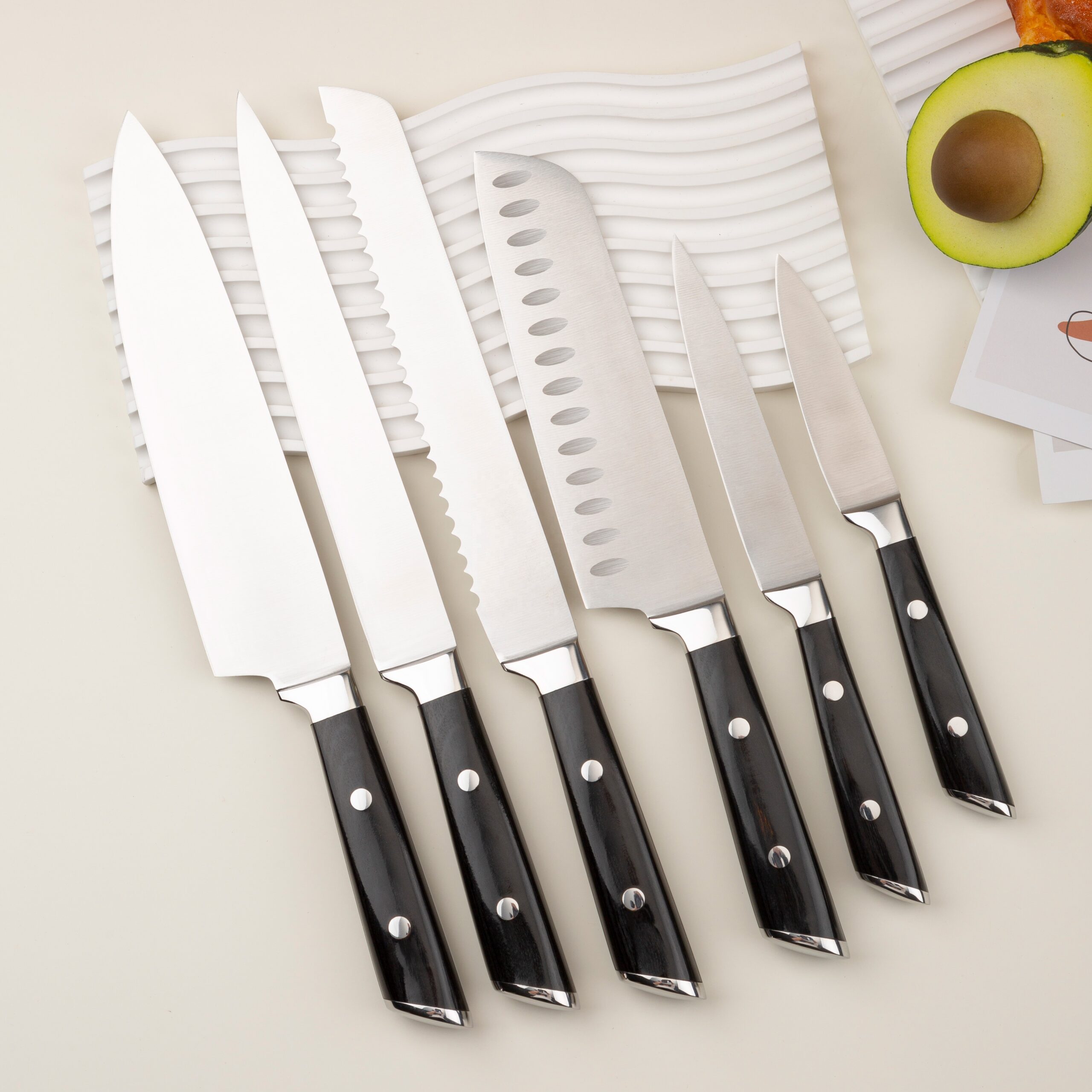 6pc Stainless Steel Chef Knife ABS Black Handle