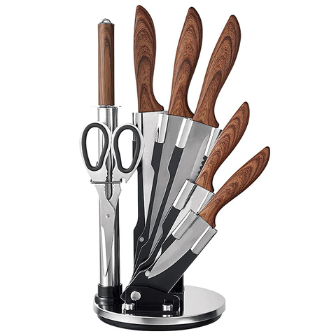 8pc Damascus Acrylic Swiss Holder Knife Set