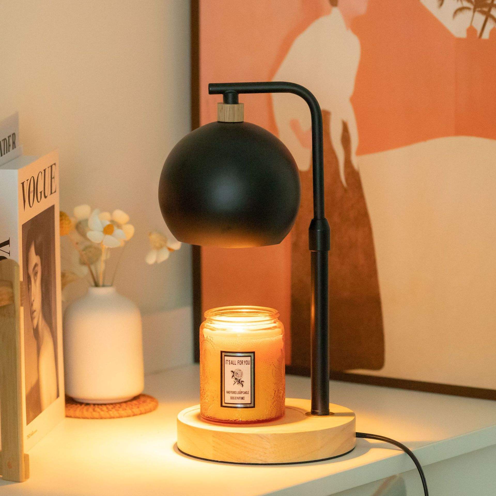 Dimmable Height-Adjust Wood-Base Warmer
